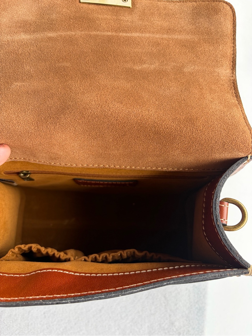 Patricia Nash Cognac Tooled Leather Satchel with Brass Turn-Lock - Picture 5 of 8